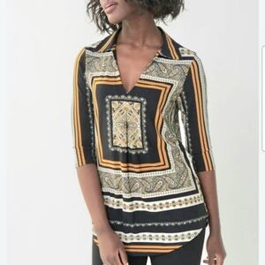 Joseph Ribkoff Black And Gold Pattern Pullover Tunic